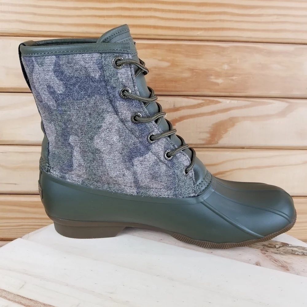 Sperry Top-Sider Men's 10 US Saltwater Camo Duck Boot Lace-up Green STS23702 NEW
